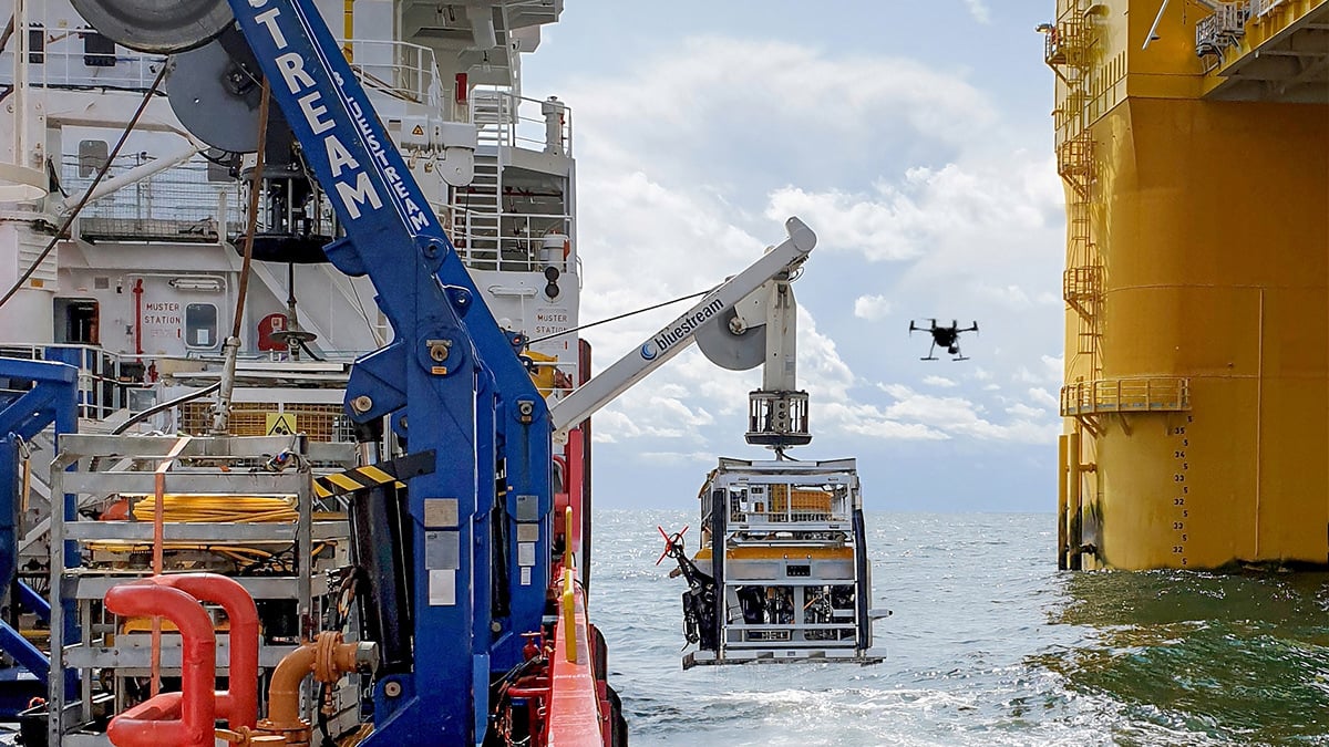 Bluestream deploying ROV on an offshore wind turbine